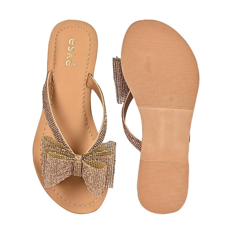 eske Elea Slip-On Women's Leather Sandal (Gold Glitter, 7)