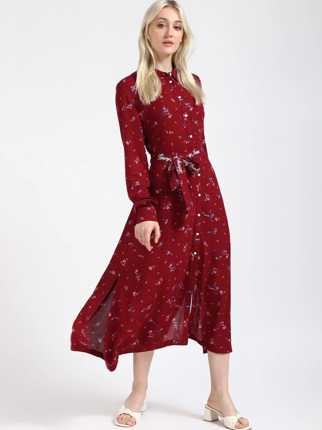 Viscose Spread Collar Shirt Dress