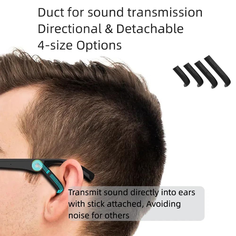 Smart Glasses with Wand Stick,No Leaking Voice, Bluetooth Smart Sunglasses,HiFi 3D Surround,Dual-Mic Noise Cancellation, Music/Game Mode, Detachable Frame (Square-framed, Black+Transparent Lens)