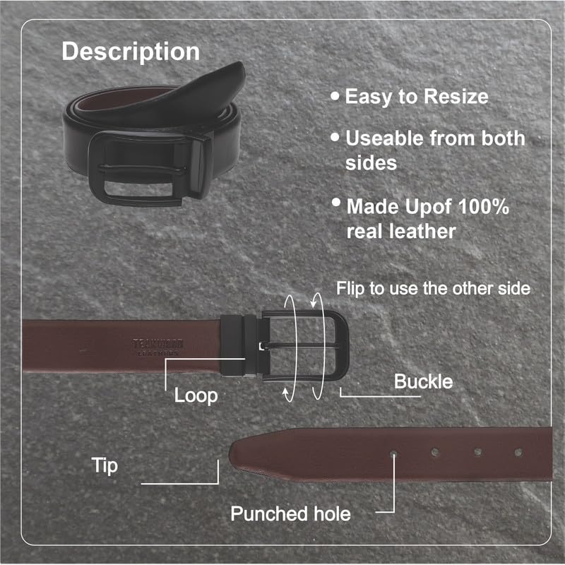 TEAKWOOD LEATHERS Leather Men Reversible Adjutable, Regular Fit for Jeans Office, Outdoor All Occasion Men’s Leather Belt | T_BT_555_DM_BlBr42