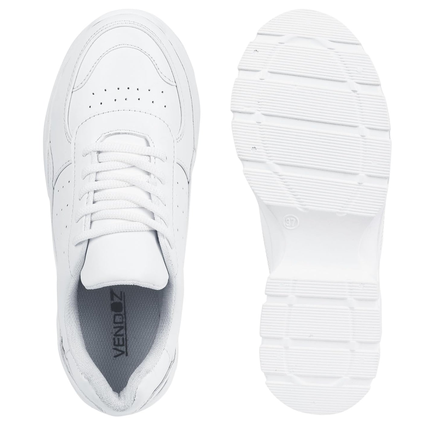 LENSBURY Women's Shoes for Walking Gym Training, Casual, Sports, Slip-On, Lightweight Lace up Athletics Slipon Running Sneaker for Ladies and Girls LBCNV6050WT-36 White