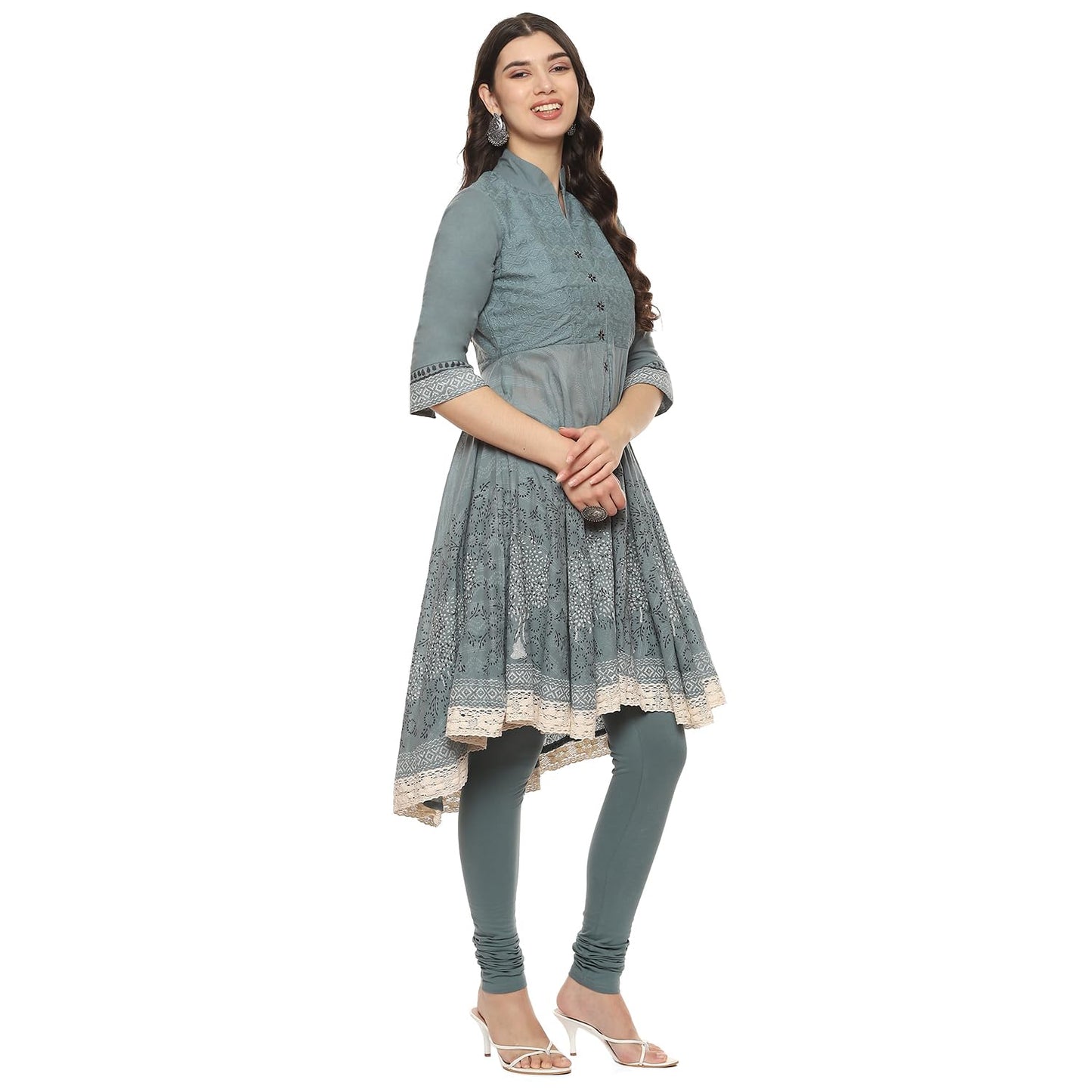 BIBA Cotton Women Solid Asymmetric Salwar Kurta Dupatta(Skdassorted2802E_Turquoise_36)
