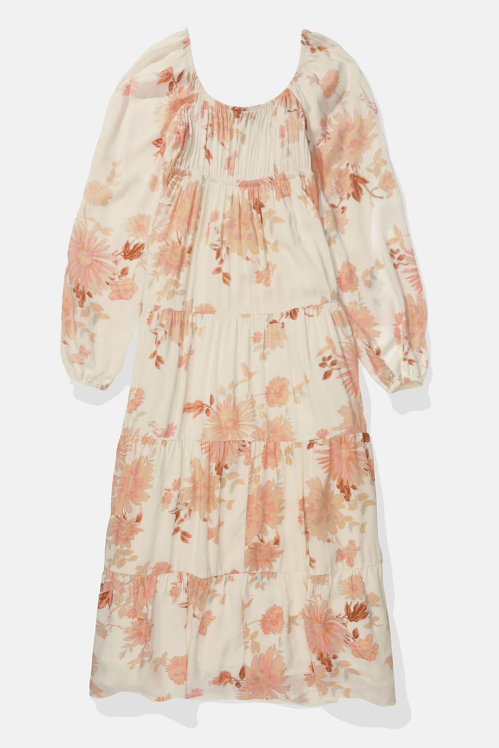 American Eagle Women White Long-Sleeved Tiered Midi Dress
