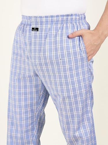Hancock Men Cotton Checked Relaxed Fit Night Suit Blue Size M