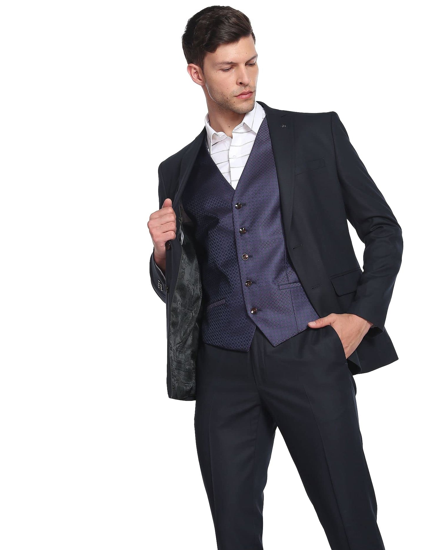 Arrow Reversible Waistcoat Self Design Three Piece Suit Green