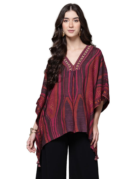 Ritu Kumar Brown Geometric Print Half Sleeve Top