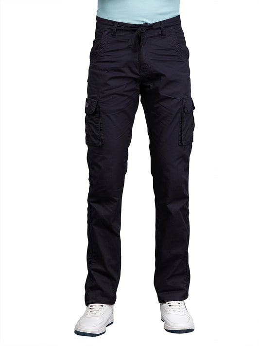 BEEVEE 100% Cotton Solid Navy Fixed Waist Cargo for Mens with Drawstring(FMCR1602NAVY_32)