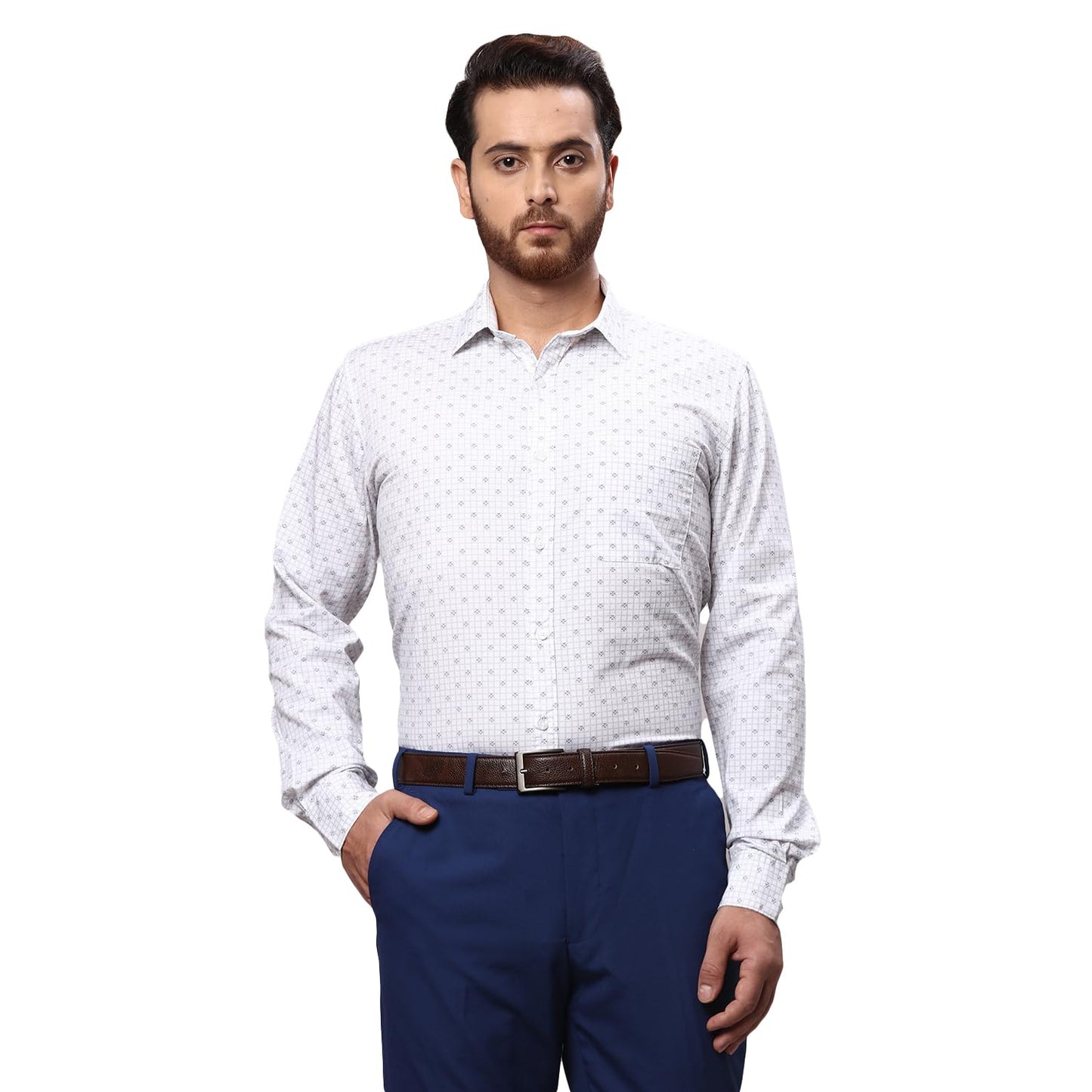 Raymond Men's Print Slim Fit Shirt (RCSQ01677-G6_Dark Grey