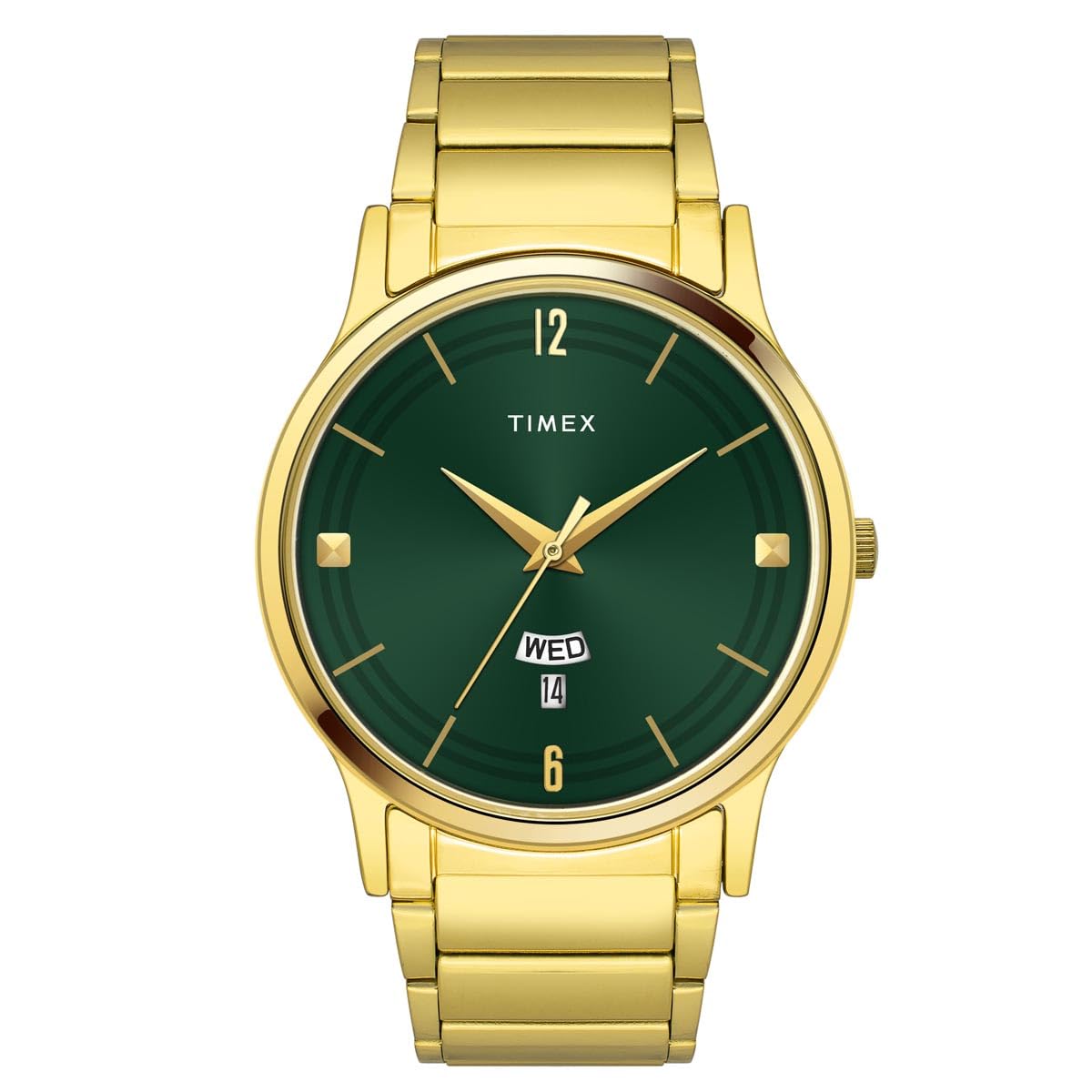 TIMEX Analog Watch for Man with Green Round Dial & Gold Stainless Steel Bracelet Band Water Resistant Men's Wrist Watches - TW000R462