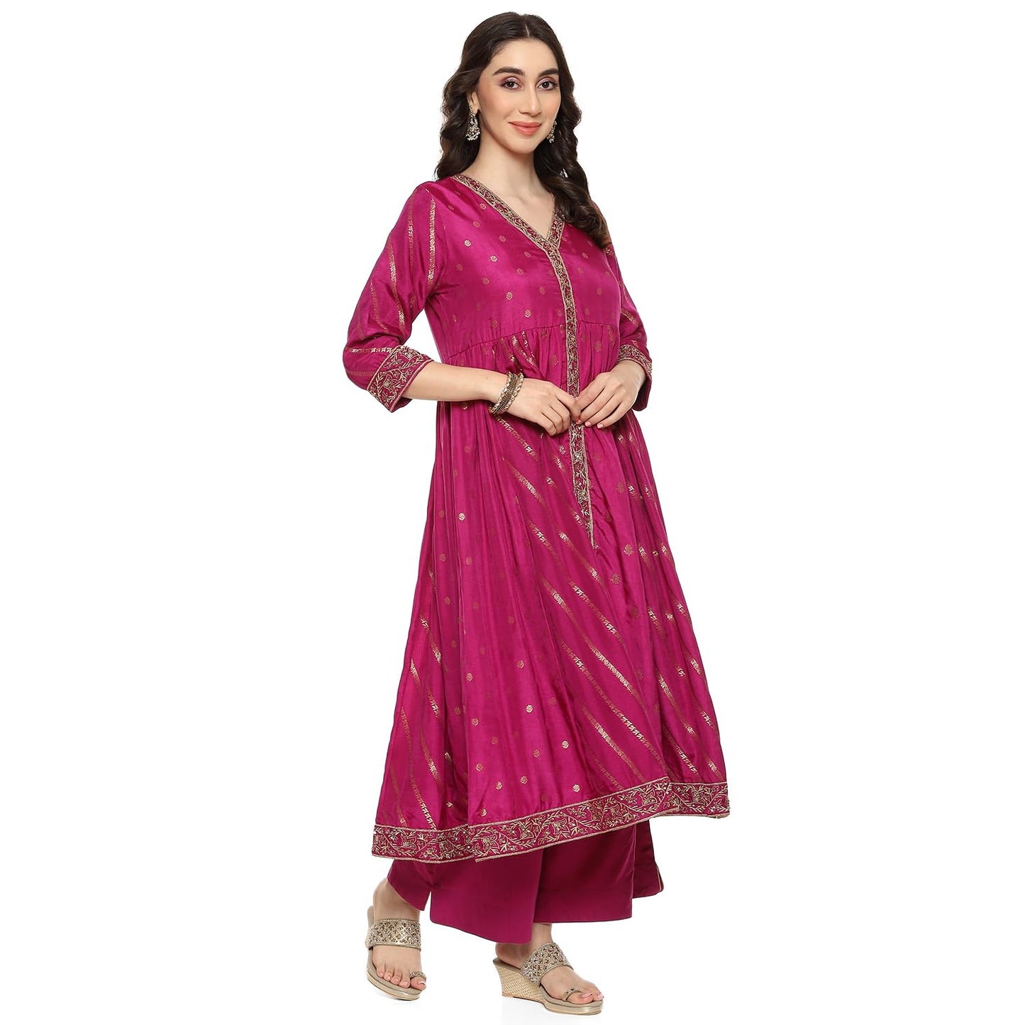 BIBA Women Viscose Anarkali Suit Set(SKDTHE GOLD8966_Magenta_L) (SKDTHEGOLD8966AW23MGT