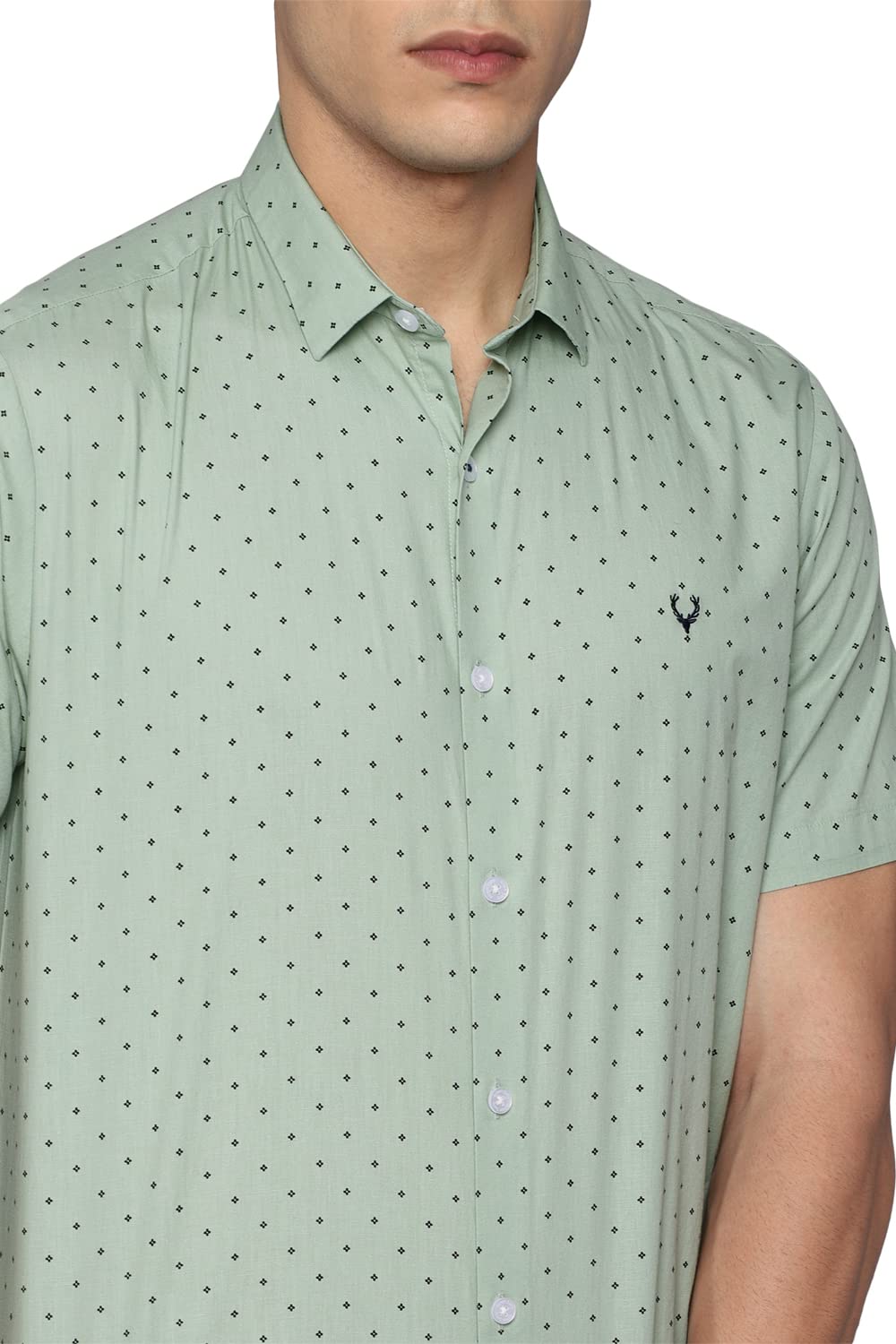 Allen Solly Men's Cotton Printed Fitted Shirt (ASSHQSPP035341_Green 40)