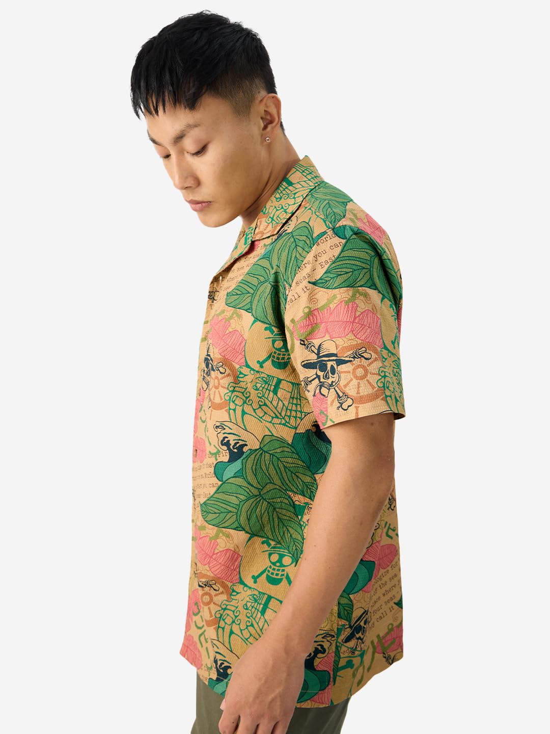 The Souled Store Official One Piece: The Voyage Men and Boys Short Sleeve Collared Neck Button Down All Over Print Regular Fit Cotton Summer Shirts Multicolour