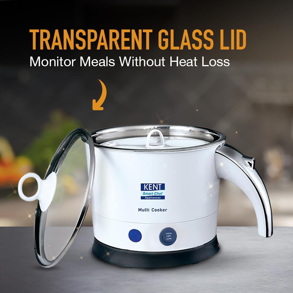 KENT Kettle Multicooker Cum Steamer 1.2 liters 800W| Boiling of Water, Tea,Eggs, Instant Noodle Maker, Steaming idlis, Momos |Inner Stainless Steel without joint and welding & Cool Touch Outer Body