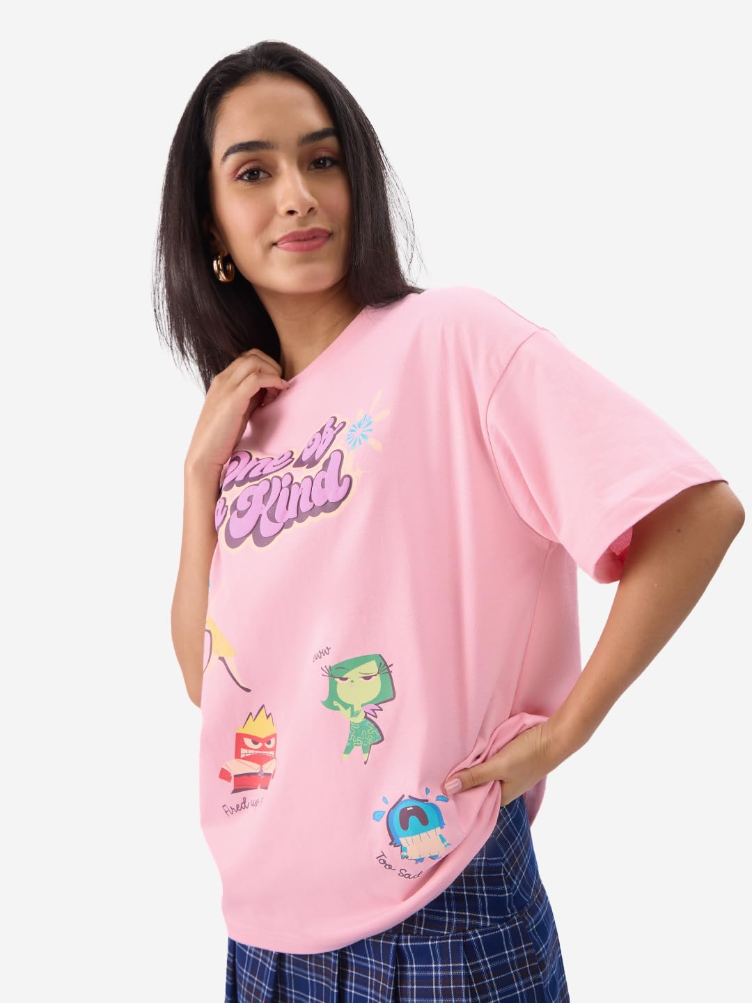 The Souled Store Inside Out: One of A Kind Women and Girls Short Sleeves Round Neck Pink Graphic Printed Cotton Oversized T-Shirts