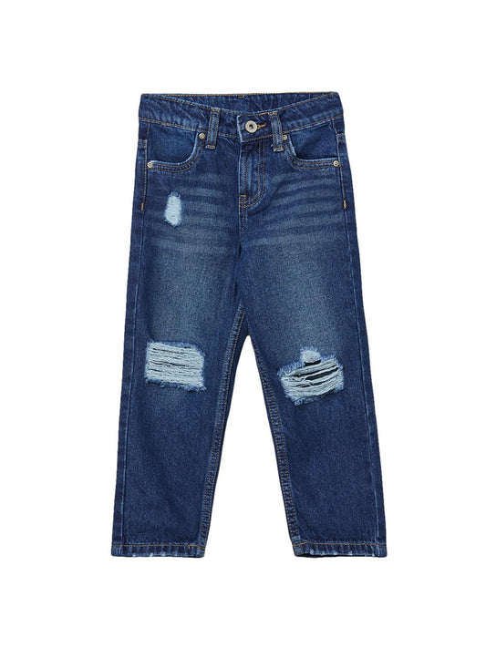 Max Girls Washed Distressed Jeans (Blue_6-8 Y)