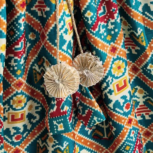 Hopscotch Hoscotch Girls Geometric Green Sleeveless 3 Piece Embroidered Tassel Lehenga Set For Ages (4-5 Years)