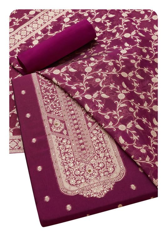 Soch Womens Magenta Organza Zari Woven Unstitch Dress Material With Sequins