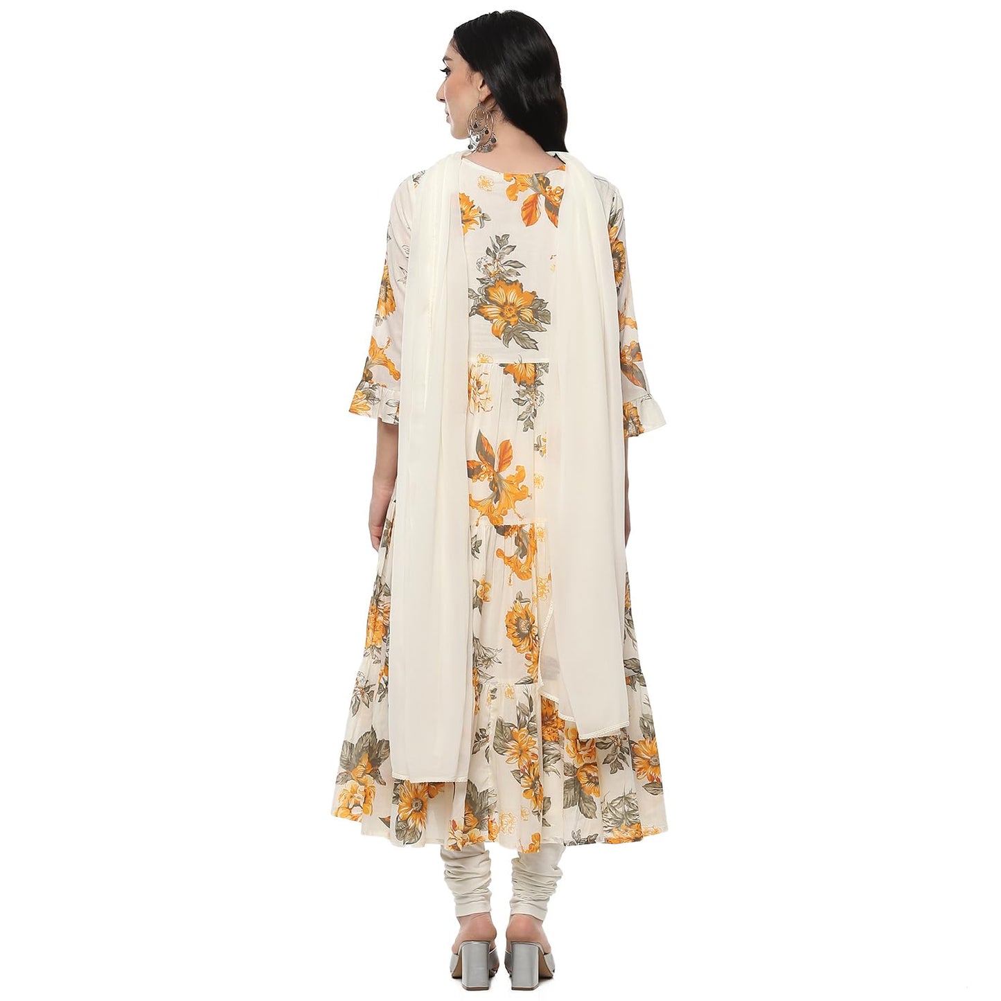 BIBA Women PRINTED TIRED SALWAR KURTA DUPATTA(SKDSUMMER BREEZE9409_OFF WHITE_36)