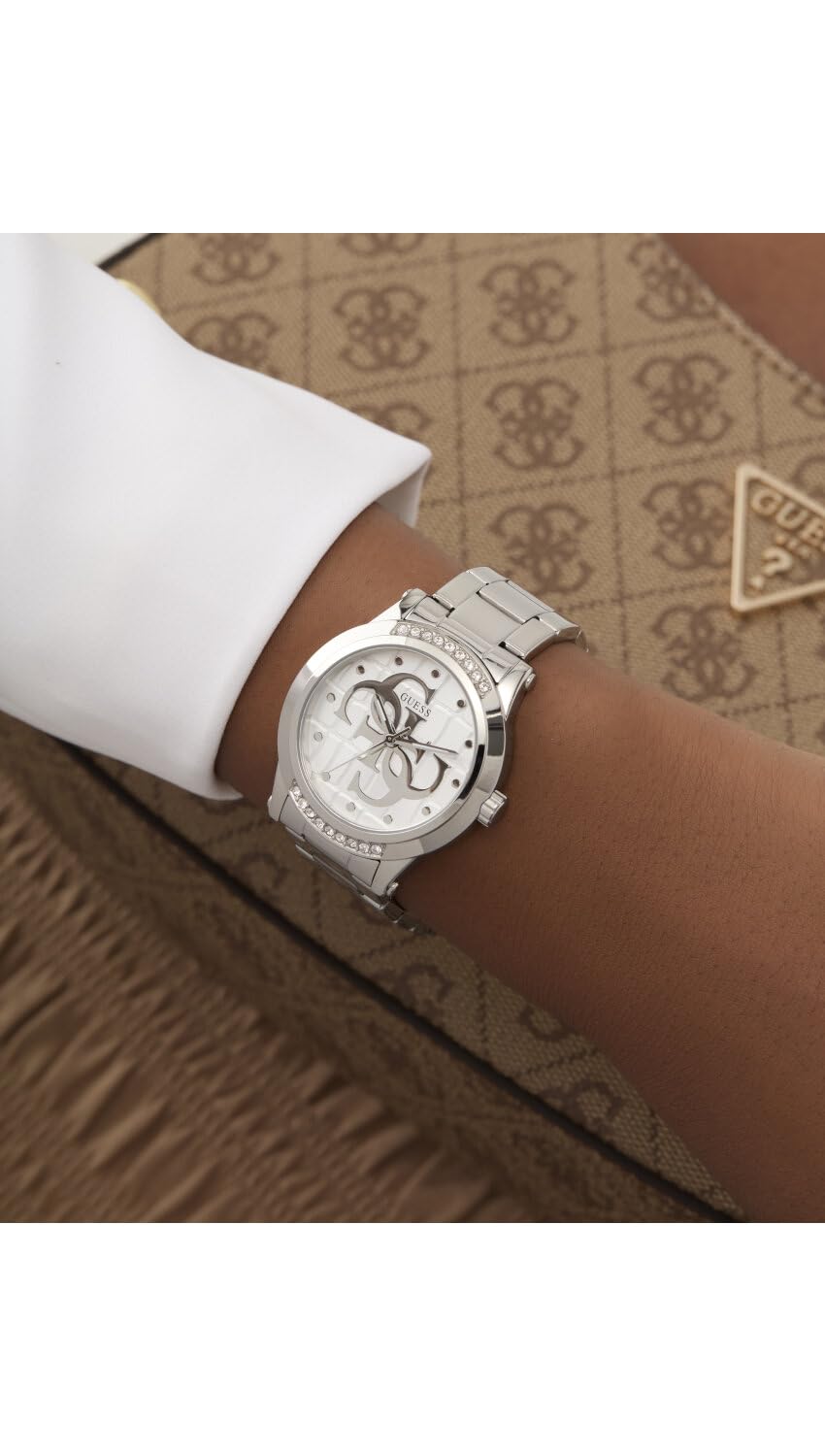 GUESS Gt Annette Analog Watch for Women with Silver Round Dial & Silver Stainless Steel Bracelet Band Water Resistant Women's Wrist Watches - GW0861L1