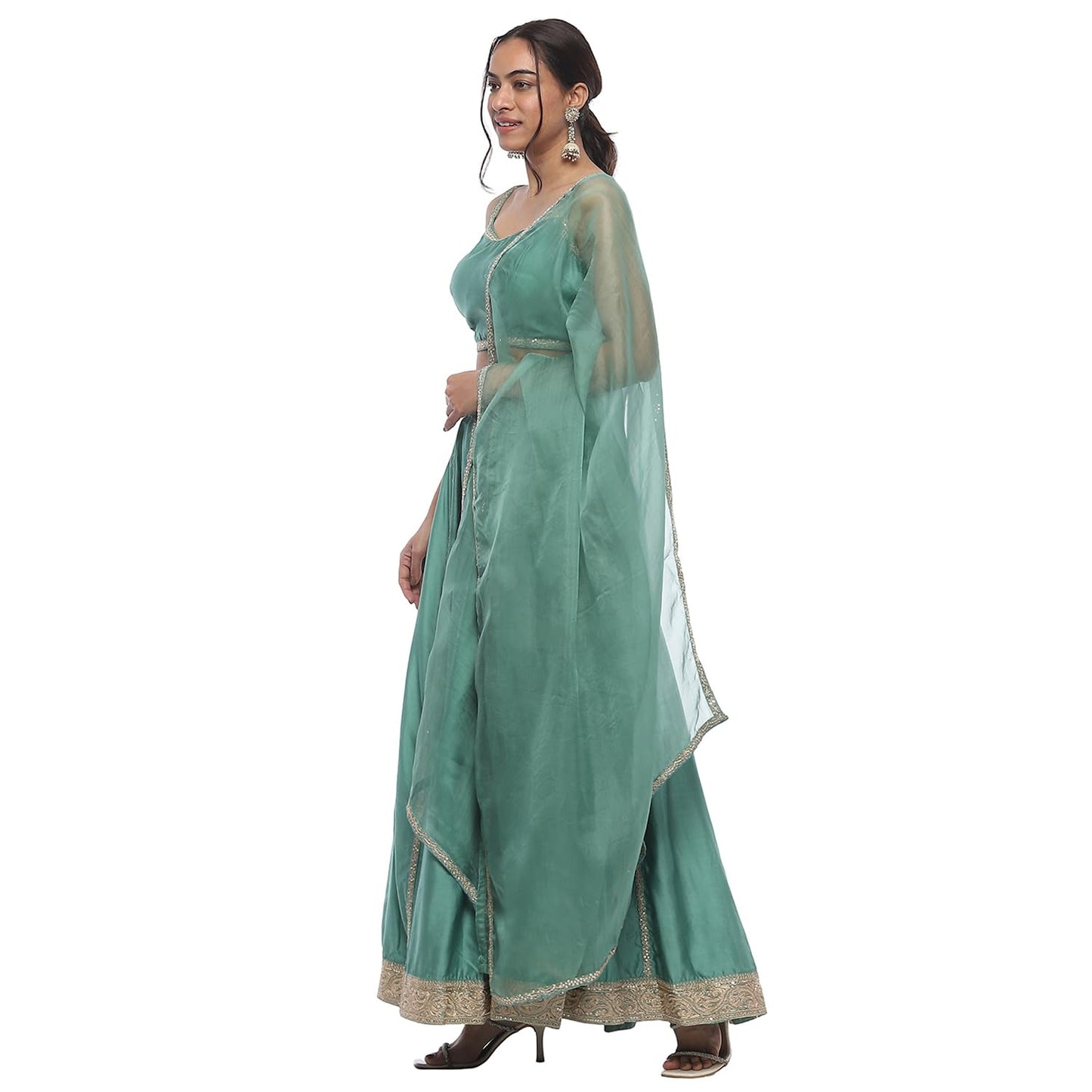 Biba Women's Chanderi Silk Lehenga Set (SKDHVYOCWR10609AW24SEGRN_Sea Green_38)