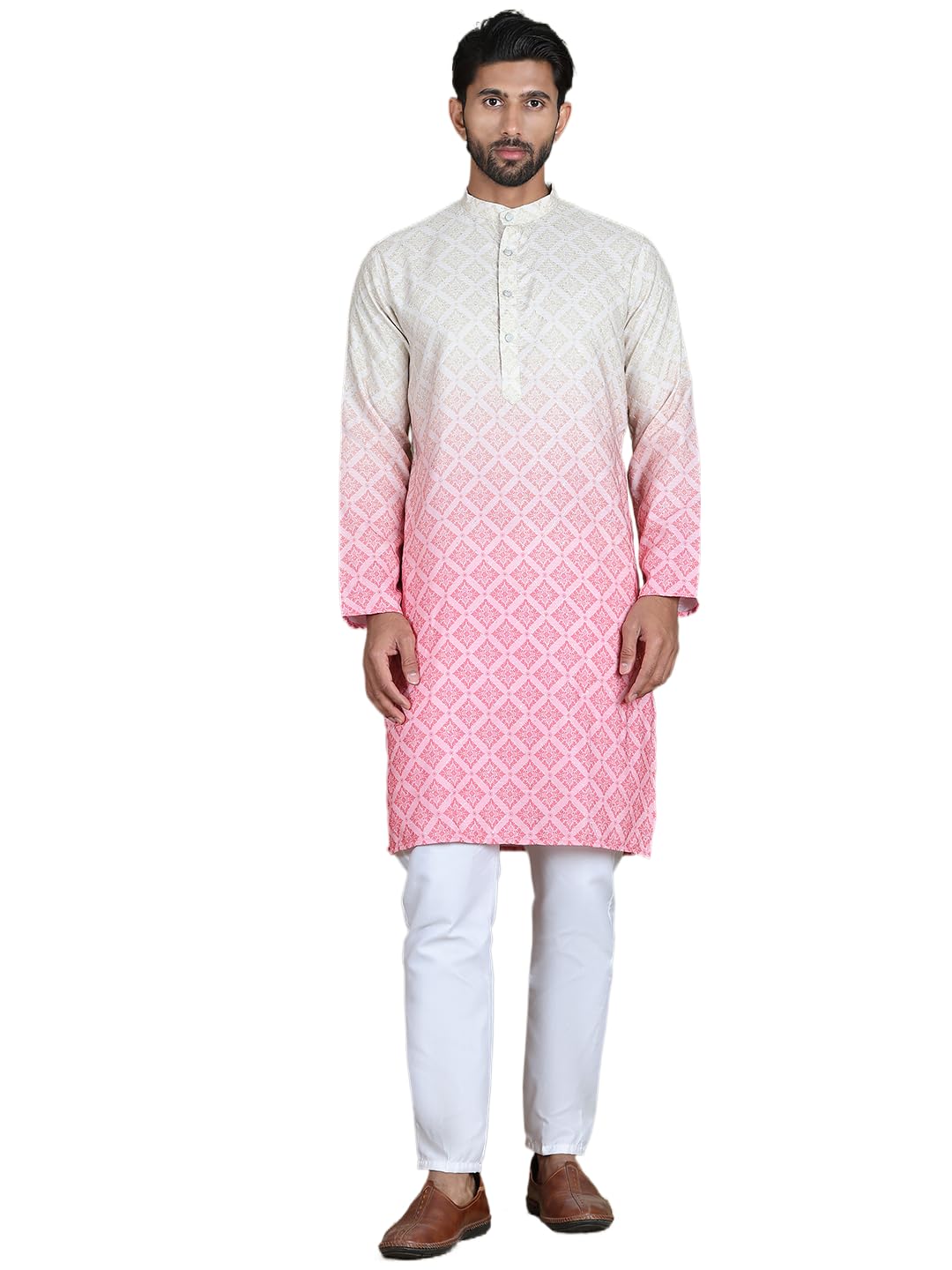 Jompers Ombre Printed Kurta Pyjama Set For Men - Peach, M