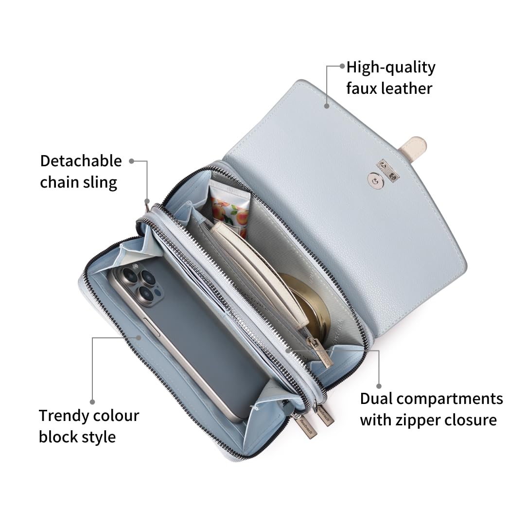 Fastrack Color-Blocked Sling Bag for Women | Faux Leather Crossbody with Zippered Compartment, Chain Strap and Lightweight Build | Compact Everyday Bag for Travel, College and Casual Outfits