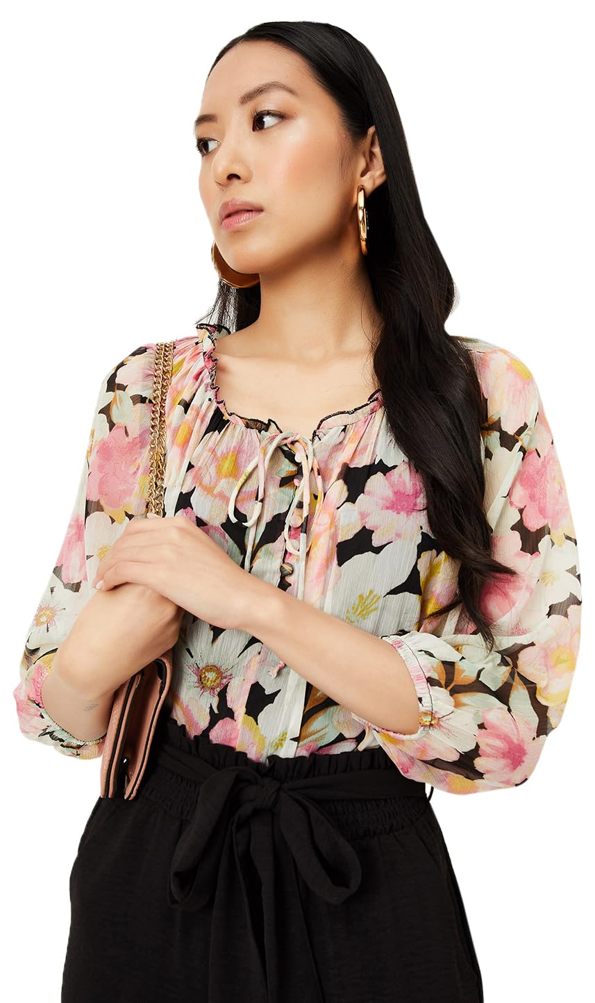 max Women Floral Printed Blouse (WVN3203BLACK)_XS