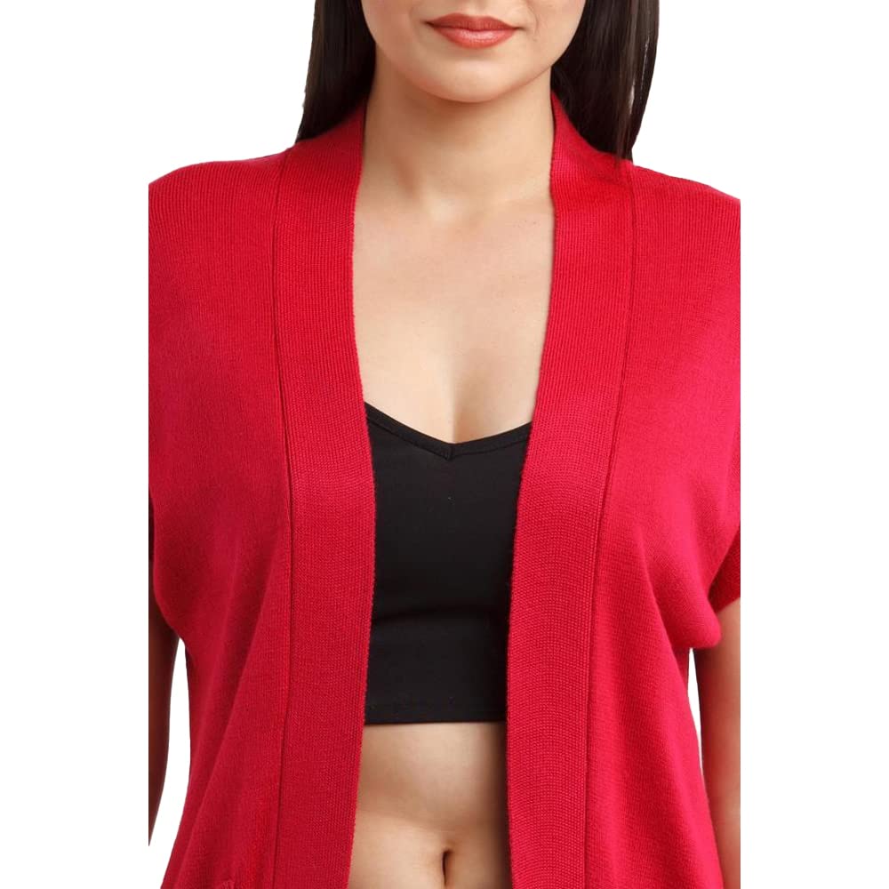 Zink London Women's Red Solid Kimono Sleeve Straight Shrug