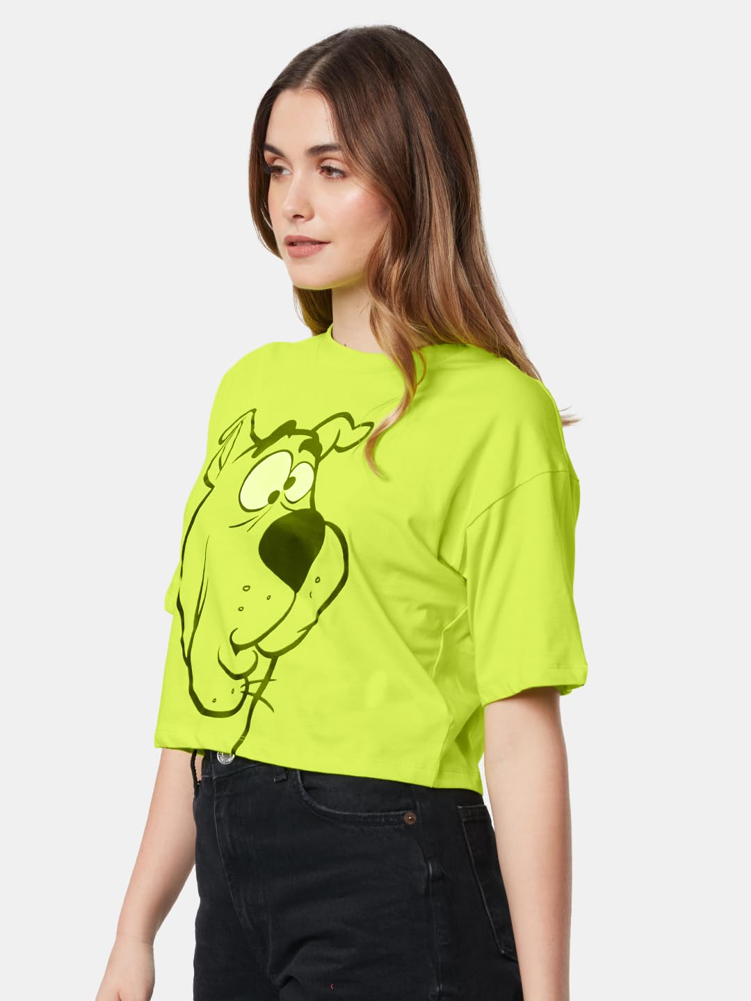 The Souled Store| Official Scooby Doo: Huh Women and Girls T-Shirts|Half Sleeve|Loose fit Graphic Printed|100% Cotton Green Color Women Oversized Cropped T-Shirts