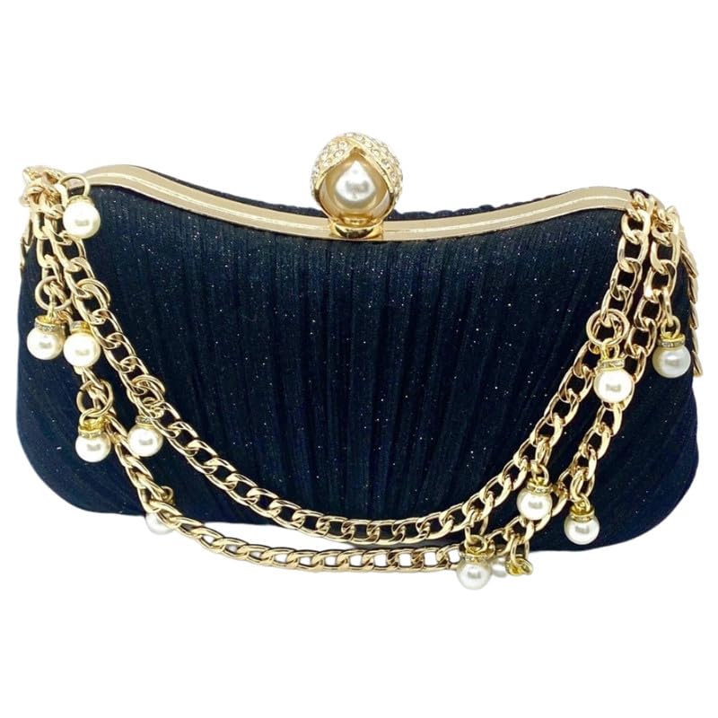 Mastyle® Pleated Clutch Handbag For Women With Double Chain Strap And Bulb Design Lock