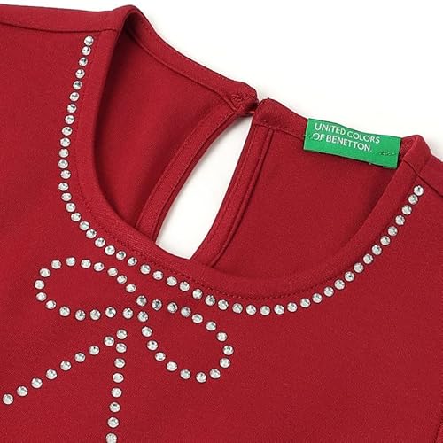 United Colors of Benetton Girl's Cotton Blend A-Line Knee-Length Casual Dress (25A349GCF051I015