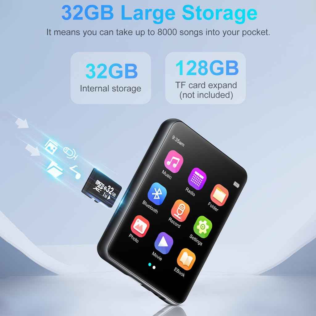 AUDIOCULAR M31 32GB Portable Mp3 Music Player with Bluetooth, 2.4” LCD Touch Screen, Video Playback, Built-in Speaker, Voice Recording Function Mini HiFi Lossless Digital Audio Player (32GB - Black)