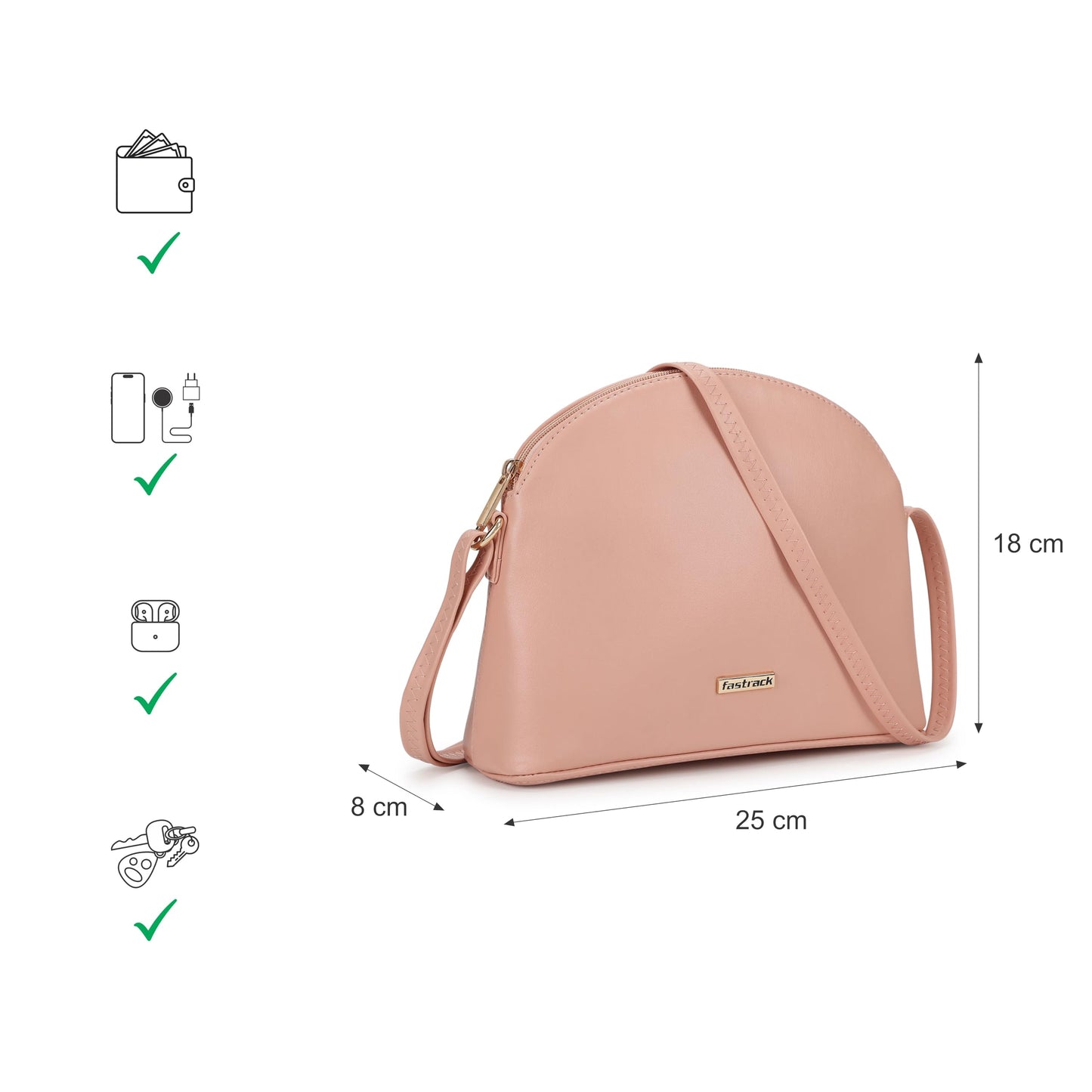 Fastrack Solid Structured Sling Bag for Women, Girls and Ladies | Quick Access Pocket | Made of Premium PU Material | Ladies Purse Handbag | Slings for Casual Carry