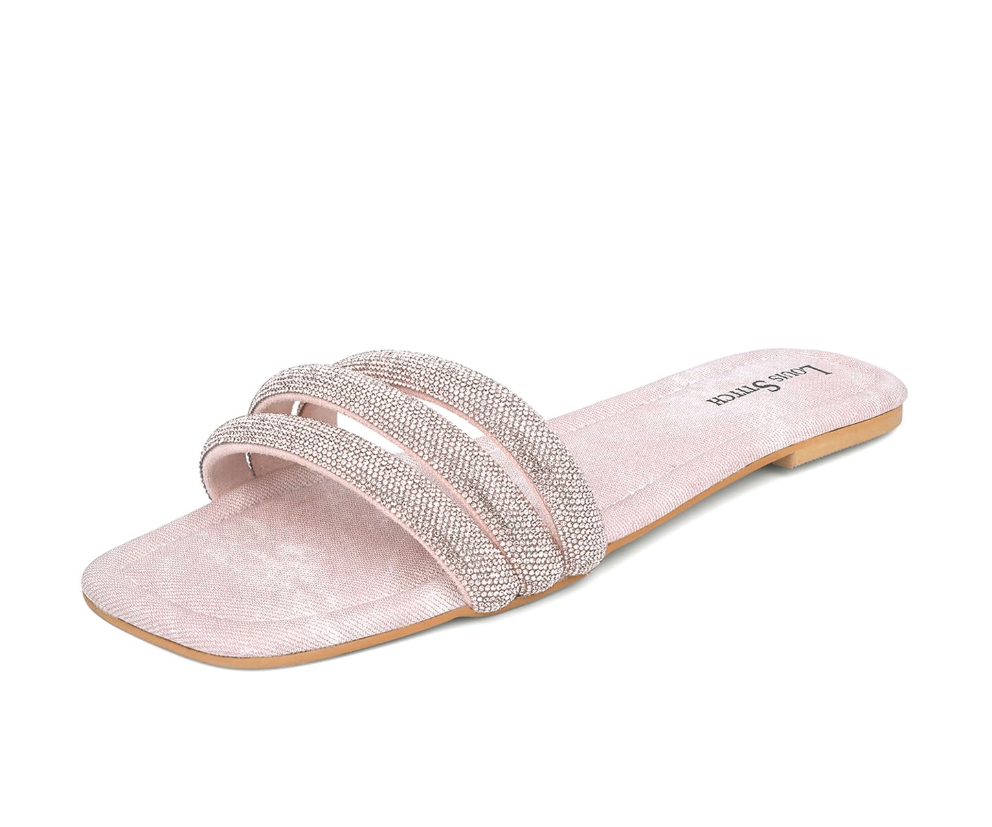 LOUIS STITCH Women’s Fashion Flat Slip-On Sandals | Open Toe Shiny Strap Flat Slipper for Ladies, Comfortable All day Wear Slipper | LDSL-GLST