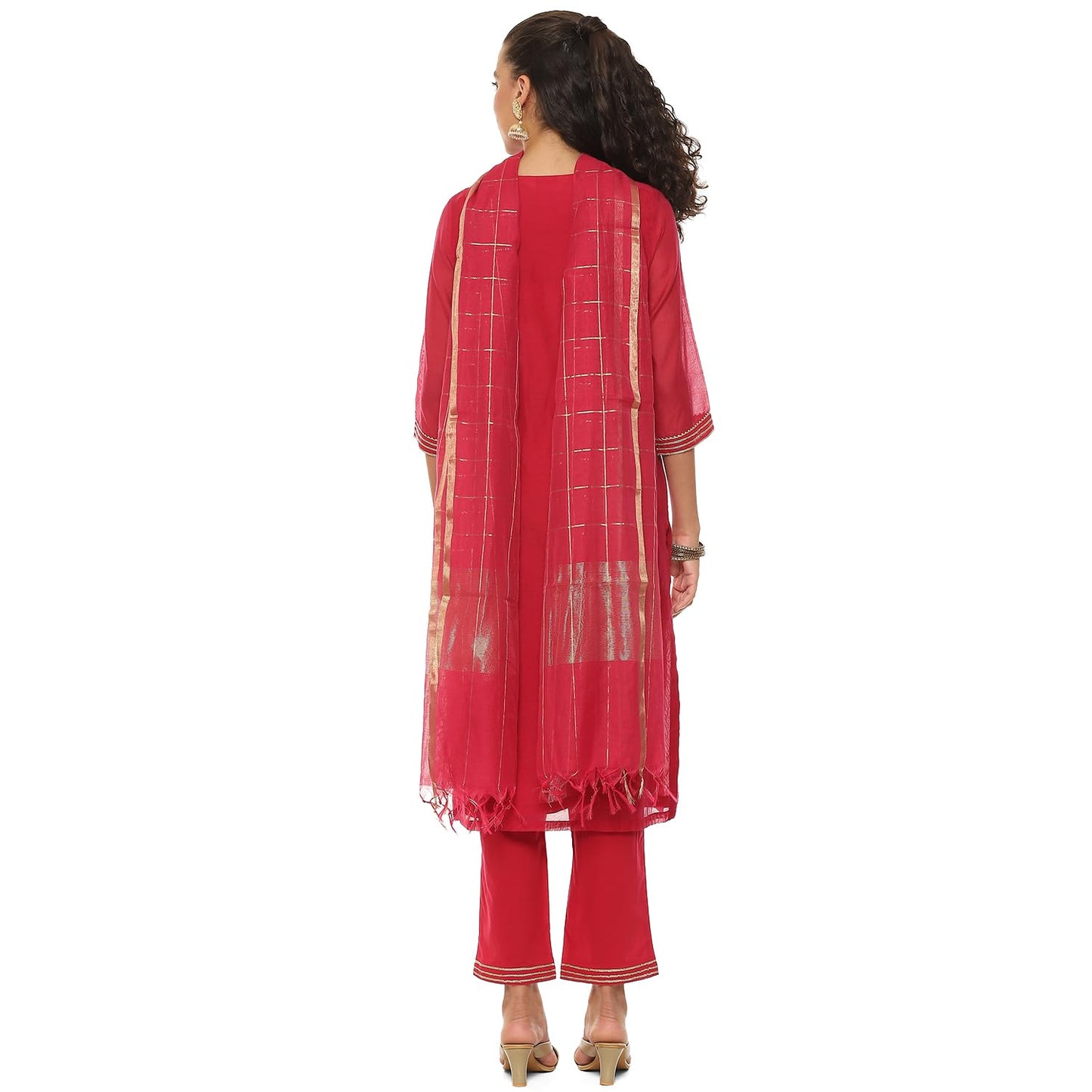 BIBA Women EMBROIDRED Straight SALWAR KURTA DUPATTA(SKDASSORTED8907_FUCHSIA_32)