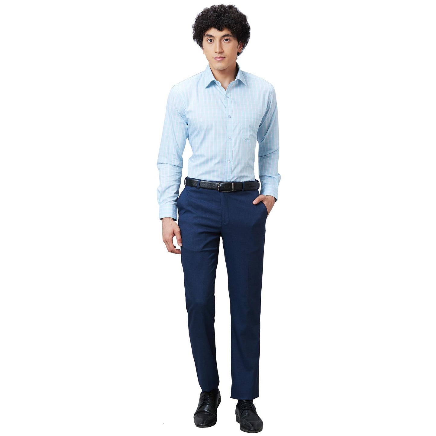 Raymond Men's Slim Fit Structured Formal Shirt - Pure Cotton, Full Sleeve, Semi Cutaway Collar | Medium Blue