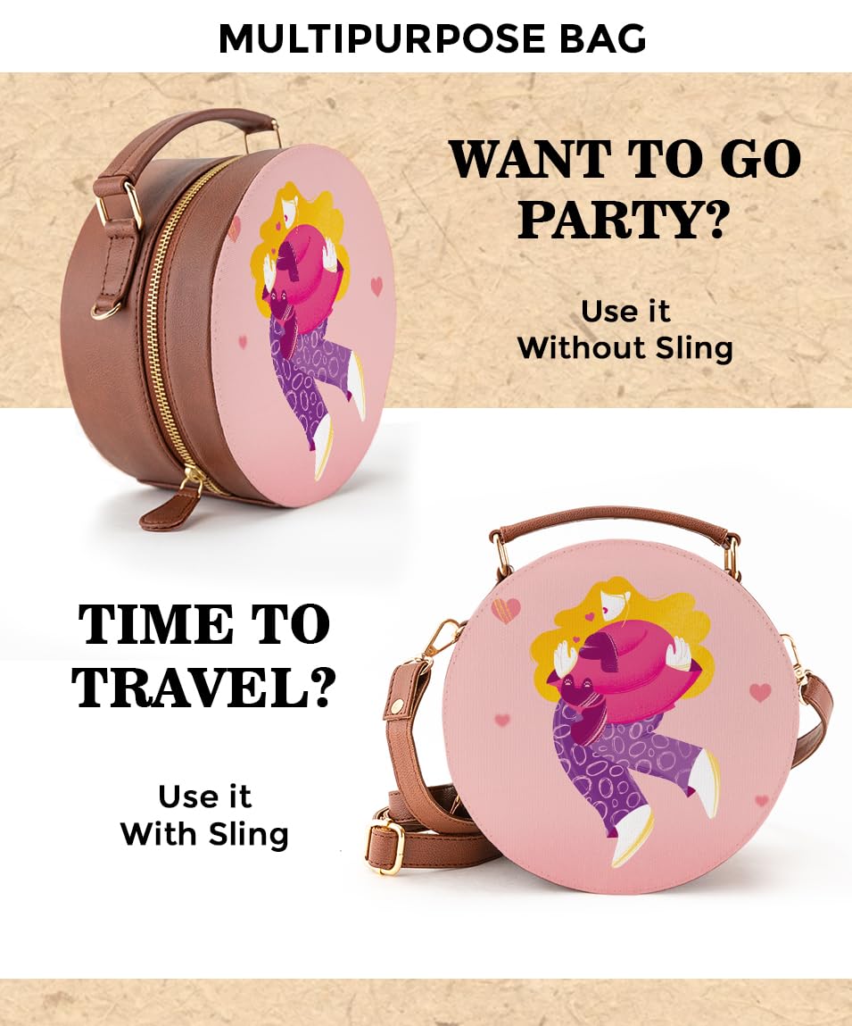 Kalankit Round Sling For Women | Girls Crossbody Bags | Side Bags With Adjustable Strap | Travel Box Sling Bags | Hugs and Kisses