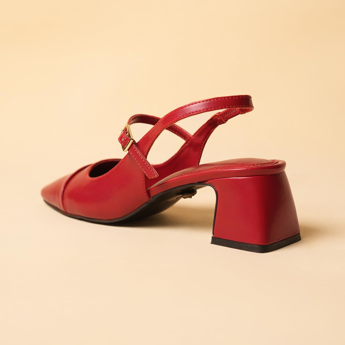 Theater Women Twiggy Red Mary Jane Heels | Square Toe Slingback Block Heel Sandals with Adjustable Strap | Comfortable & Stylish for Office, Party & Casual Wear