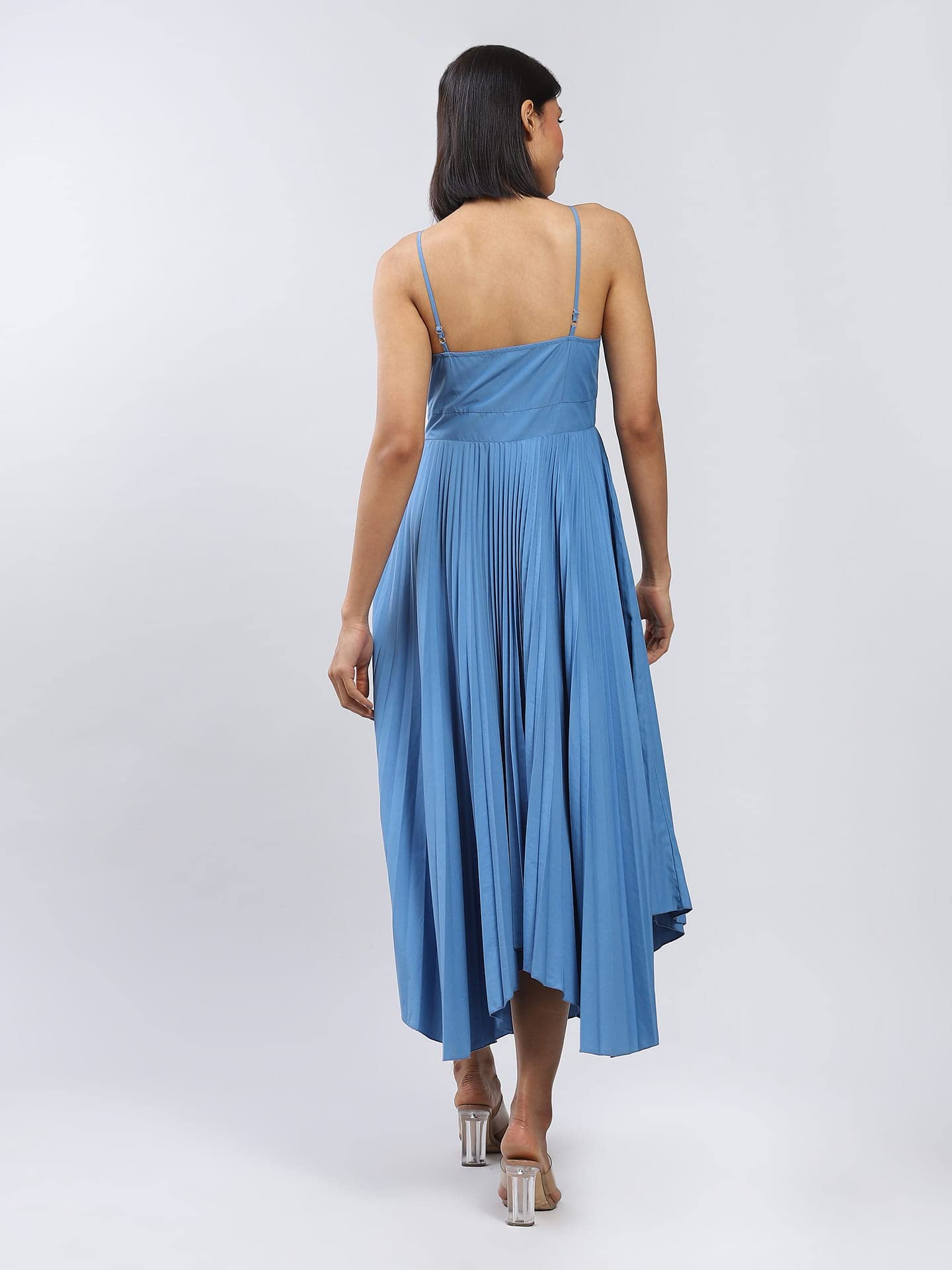 Label RITU KUMAR Blue Strappy Long Dress with Pleats