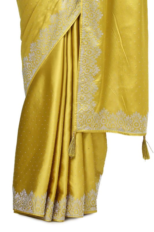 Soch Womens Mustard Satin Embellished Saree With Stone Work