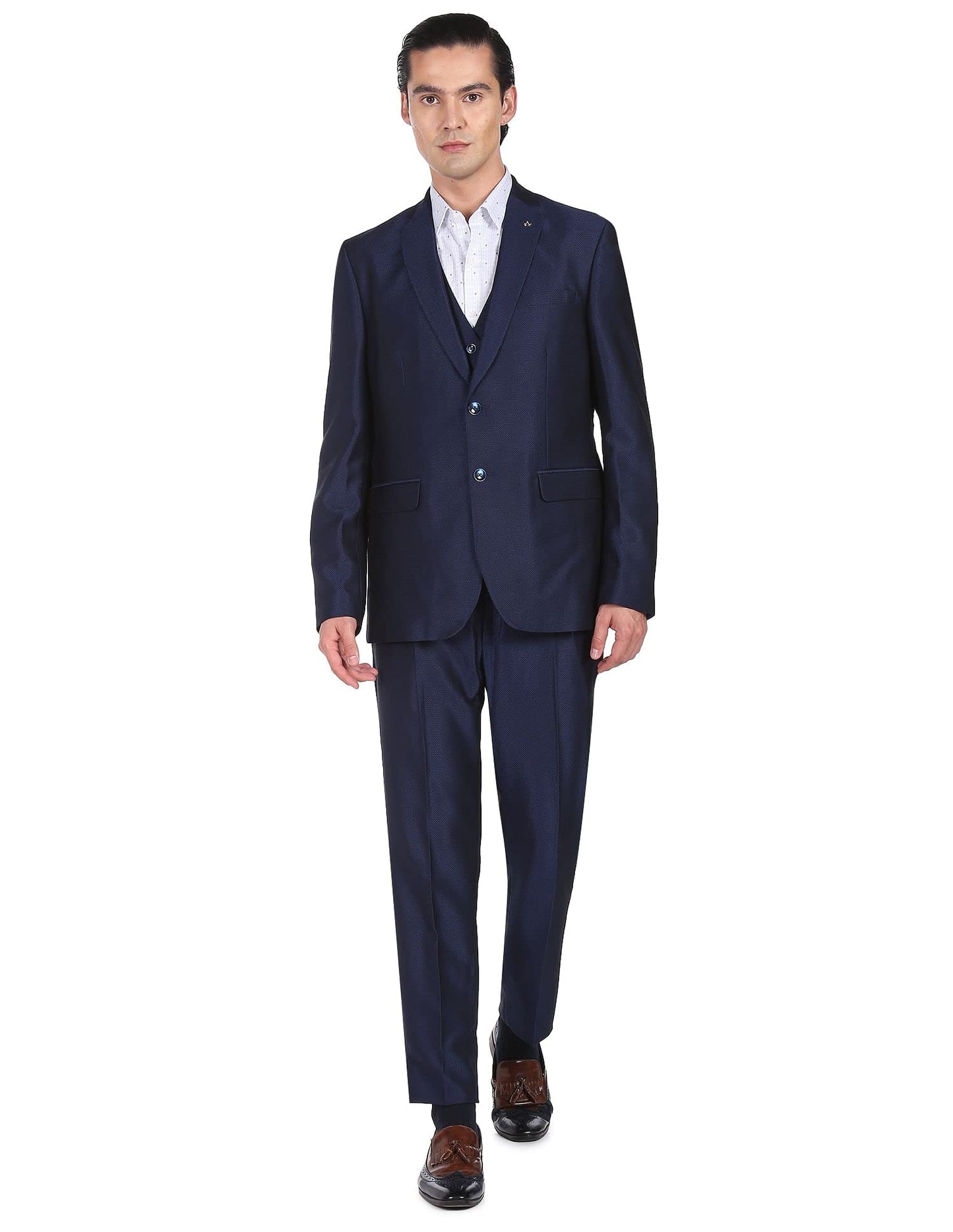 Arrow Men Navy Tailored Regular Fit Solid Three Piece Suit