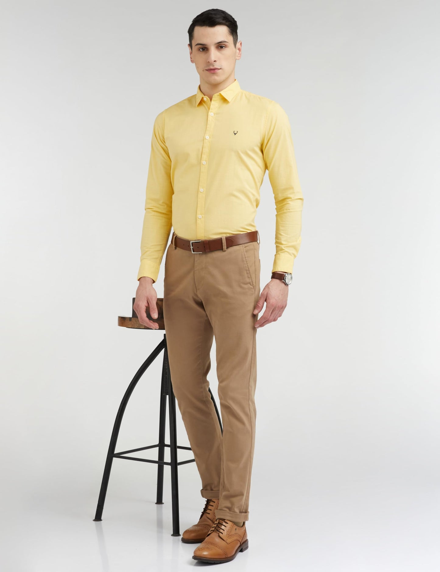 Allen Solly Men's Cotton Solid Slim Fit Shirt (ASSFWMOF067723_Yellow 42)