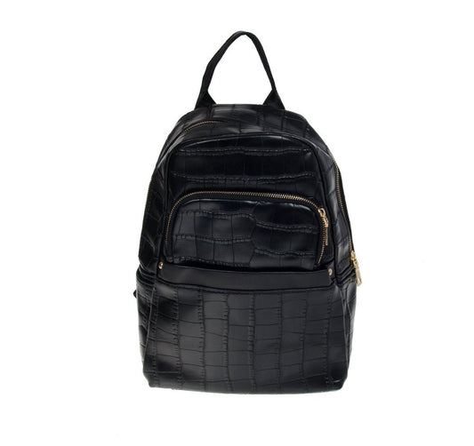 Artisan Crafted Textured Leather Look Handbag Backpack/College Bag/Office Bag (Black) For Women/Girls