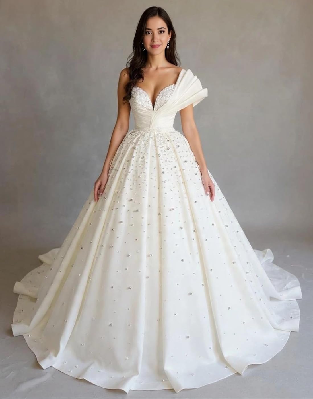 ThreadTexture Designer Pearl Embellishment Luxurious Wedding Ball Gown (in, Alpha, XS, Regular, White, Designer Shivay)