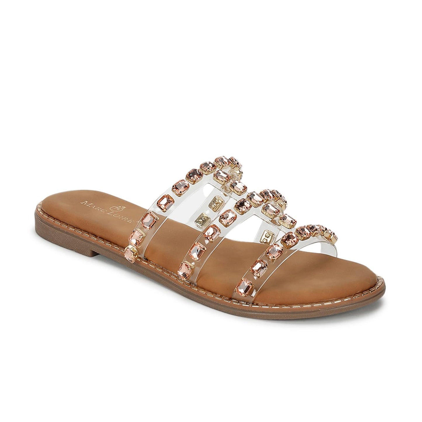 Marc Loire Women Embellished Ethnic Flats | Slip-On Open Toe Fashion Sandals with Comfortable Sole | Stylish Traditional Chappals (Rose Gold, UK Footwear Size System, Adult, Women, Numeric, Medium, 7)