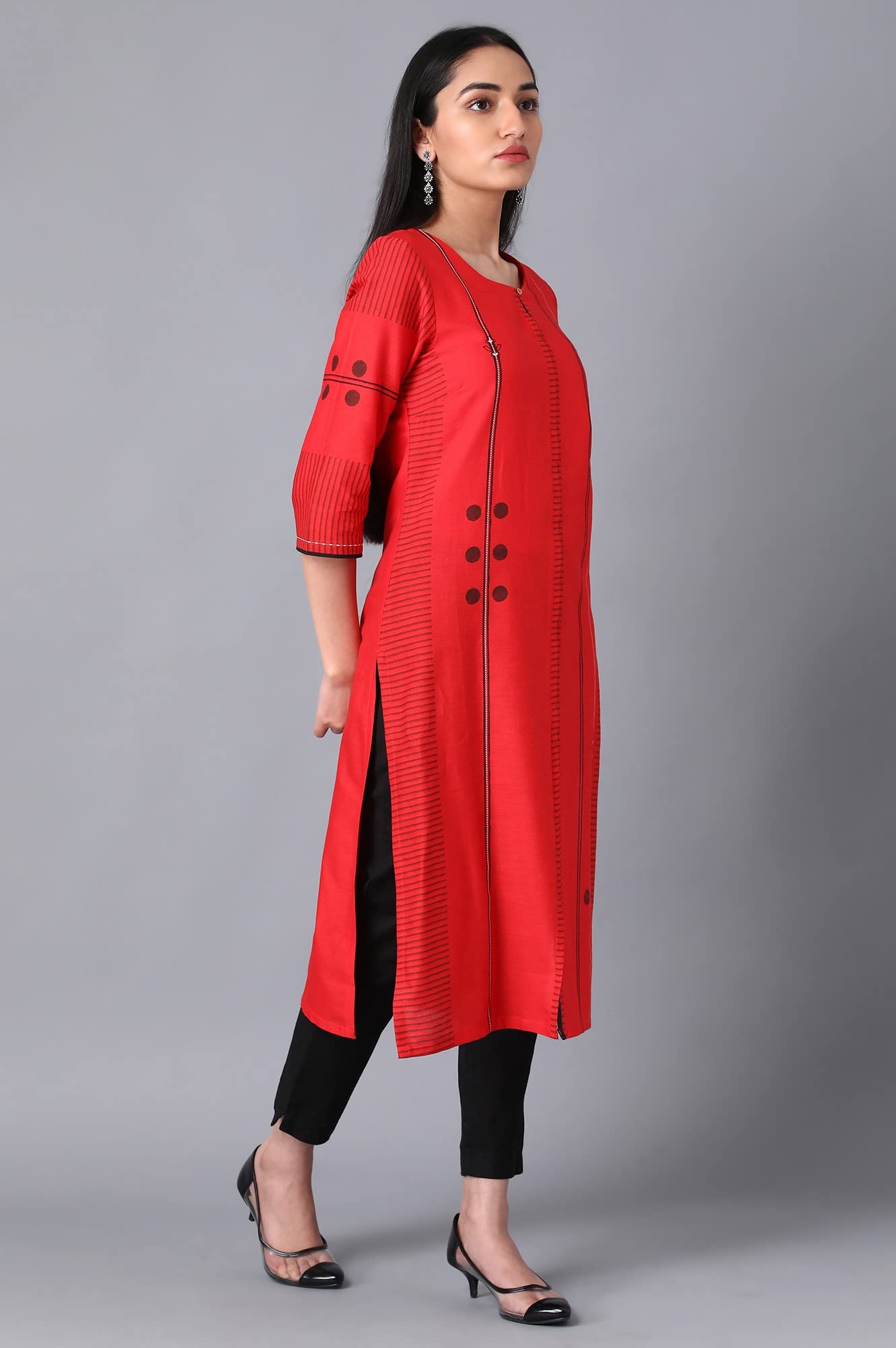 W for Woman Women's Cotton Blend Regular Kurta (22FEW13242-113668_Scarlet Red_L)