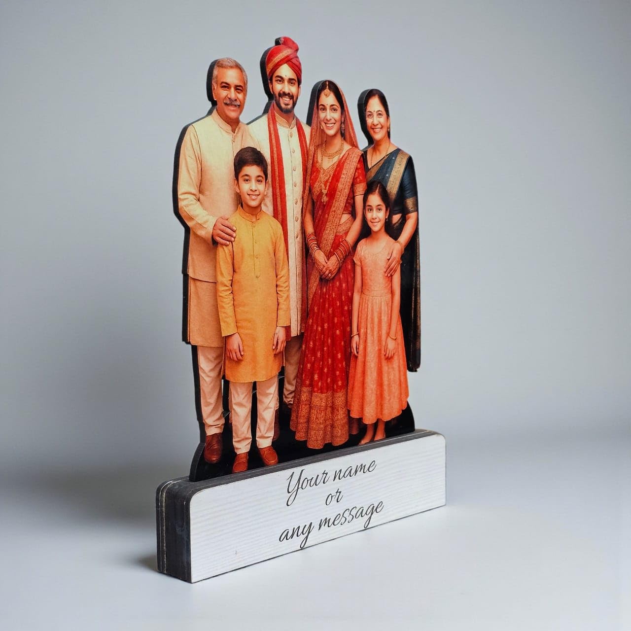 LACUM Personalized Wooden Cutout Photo Frame – Customized Picture Display with Name or Message on Heavy Base – Unique Gift for Special Occasions (Family)