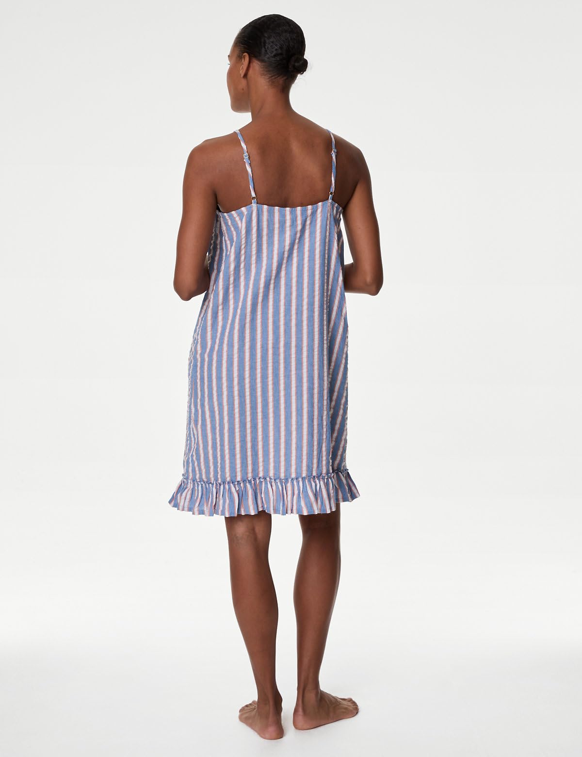 Marks & Spencer Pure Cotton Waffle Striped Chemise Bright Blue