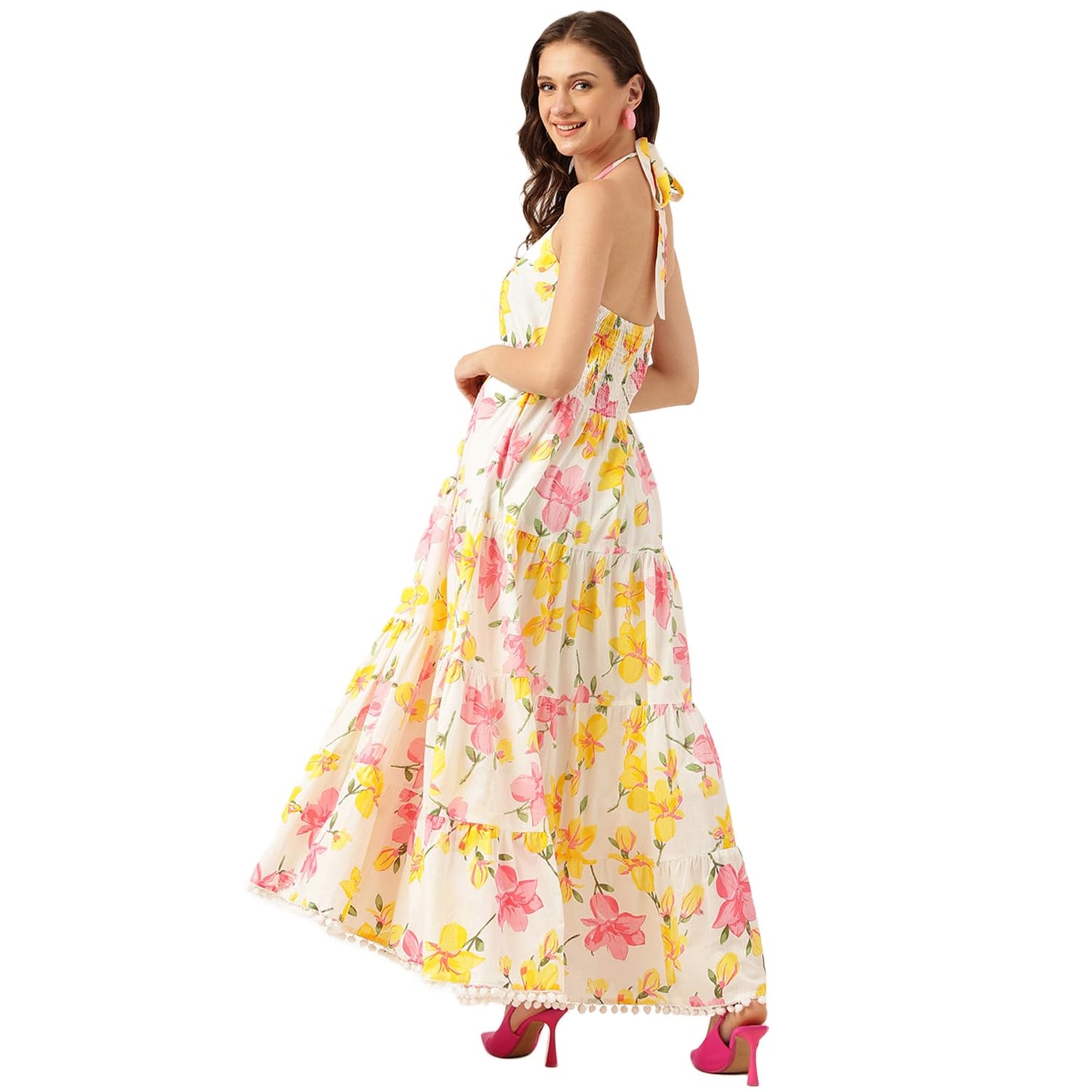 Divena Tie Dye Printed A-line Dress Pink