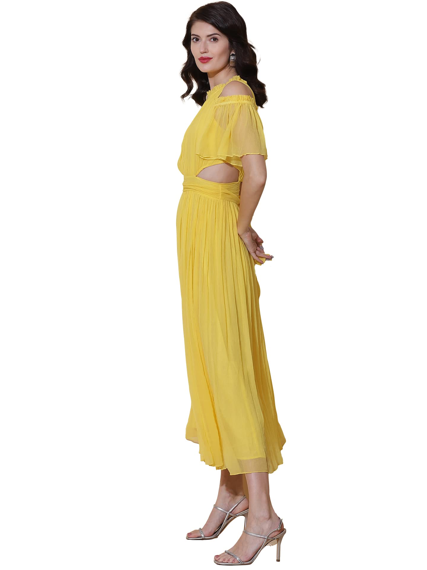 Label RITU KUMAR Yellow Cold-Shoulder Maxi Dress